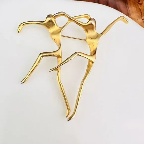 Vintage AJC Ballet Dancer Brooch Brushed Gold Tone Pin Modern MCM Lyrical 4370 - Picture 6 of 10
